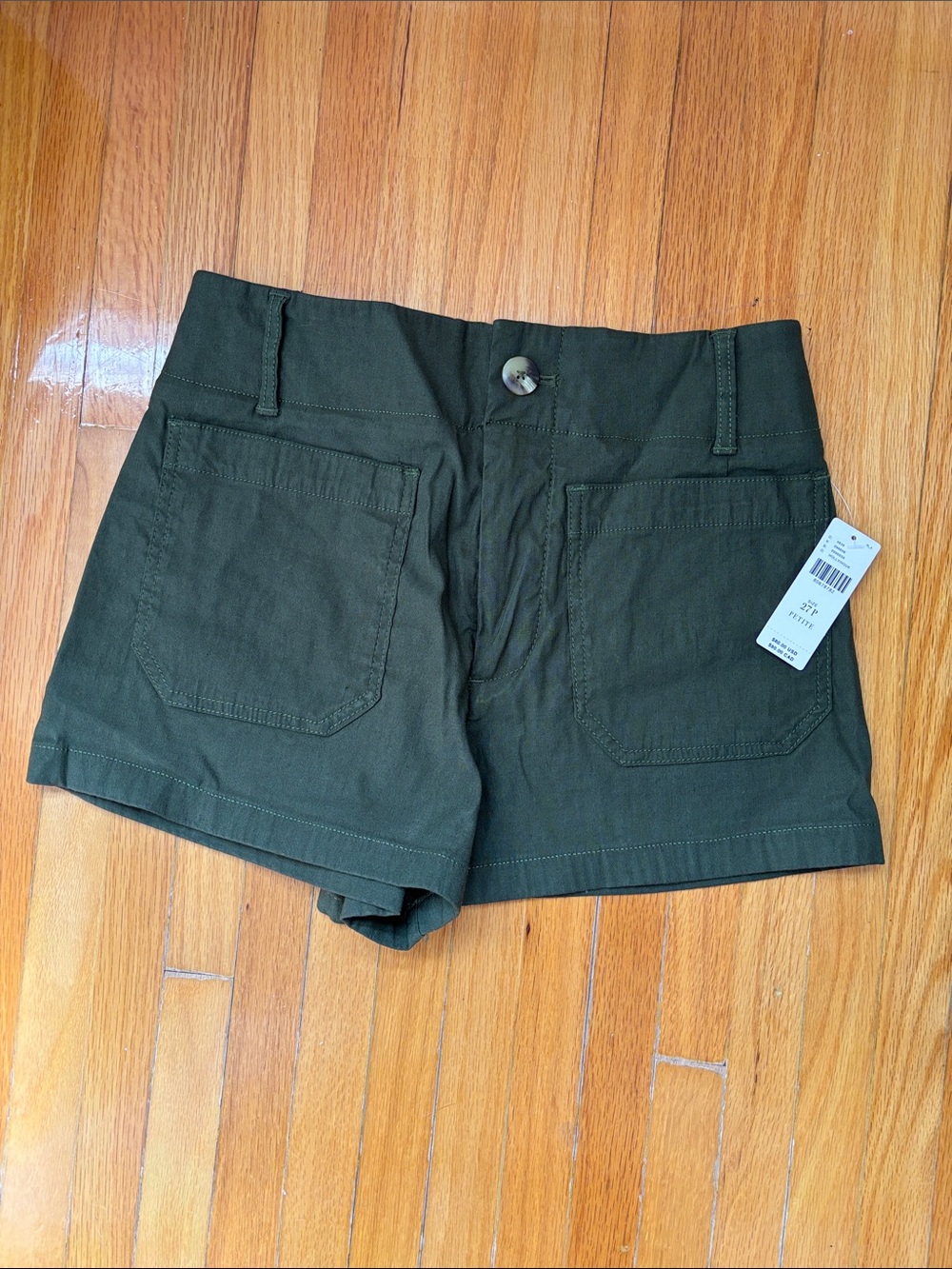 Maeve Anthropologie High-Waist Olive Green Utility Shorts